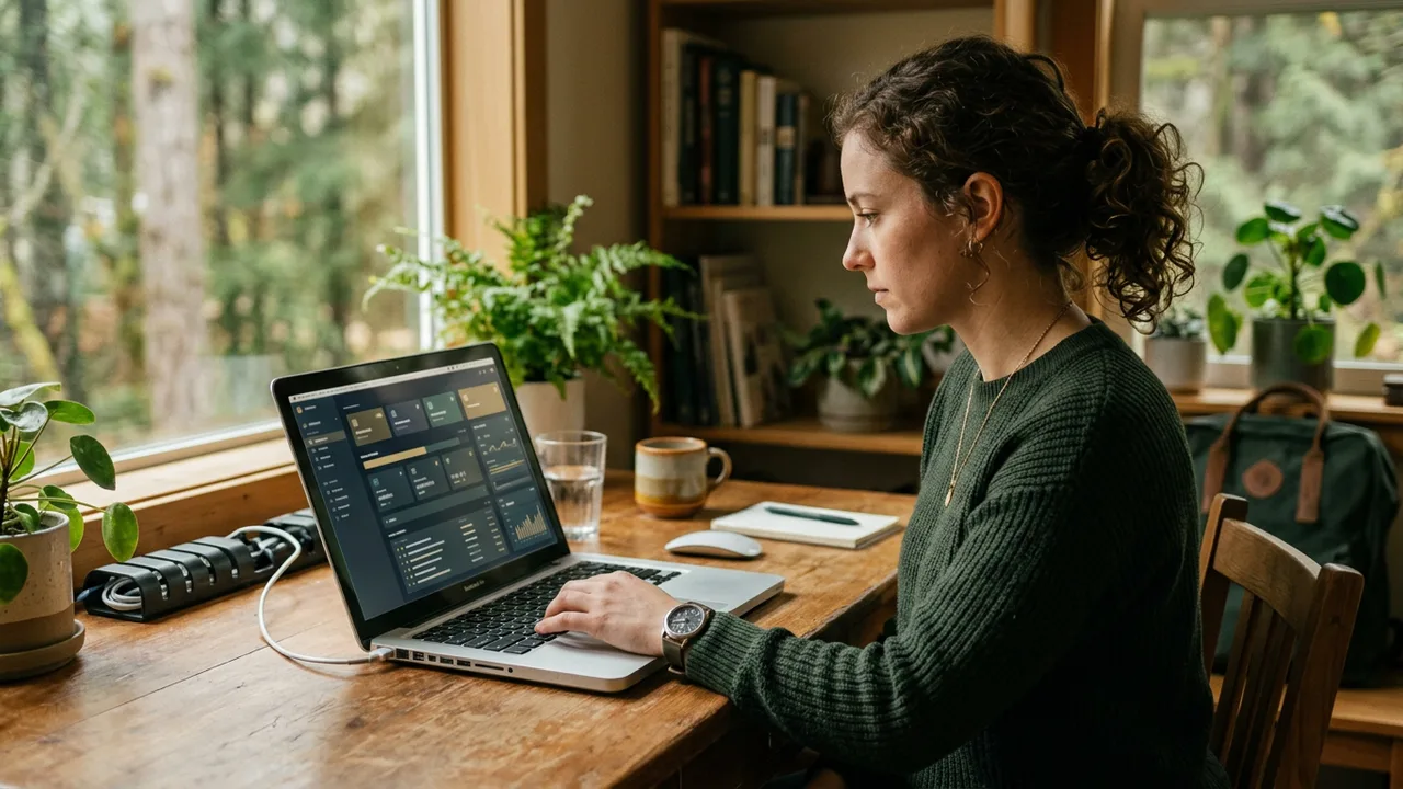 Web technician checking site updates and backups on a screen